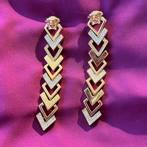 Versace Gold Statement Earrings w Medusa Head and interlocking Vs